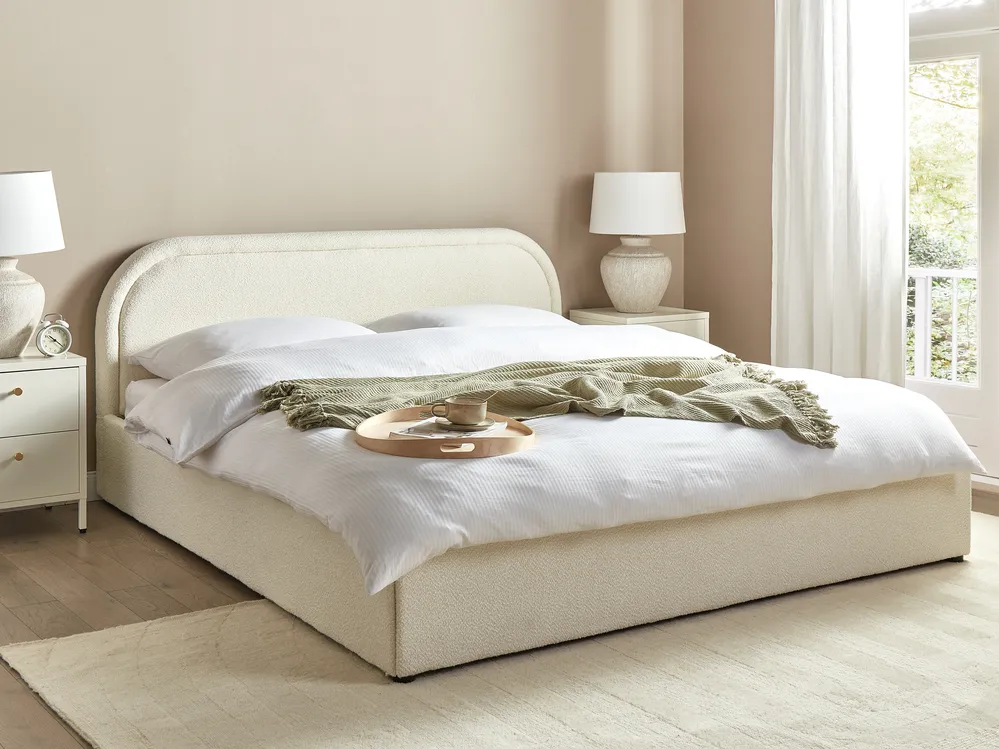 Ottoman Bed QUILLIEN Boucle Light Beige 180 x 200 cm (EU Super King)