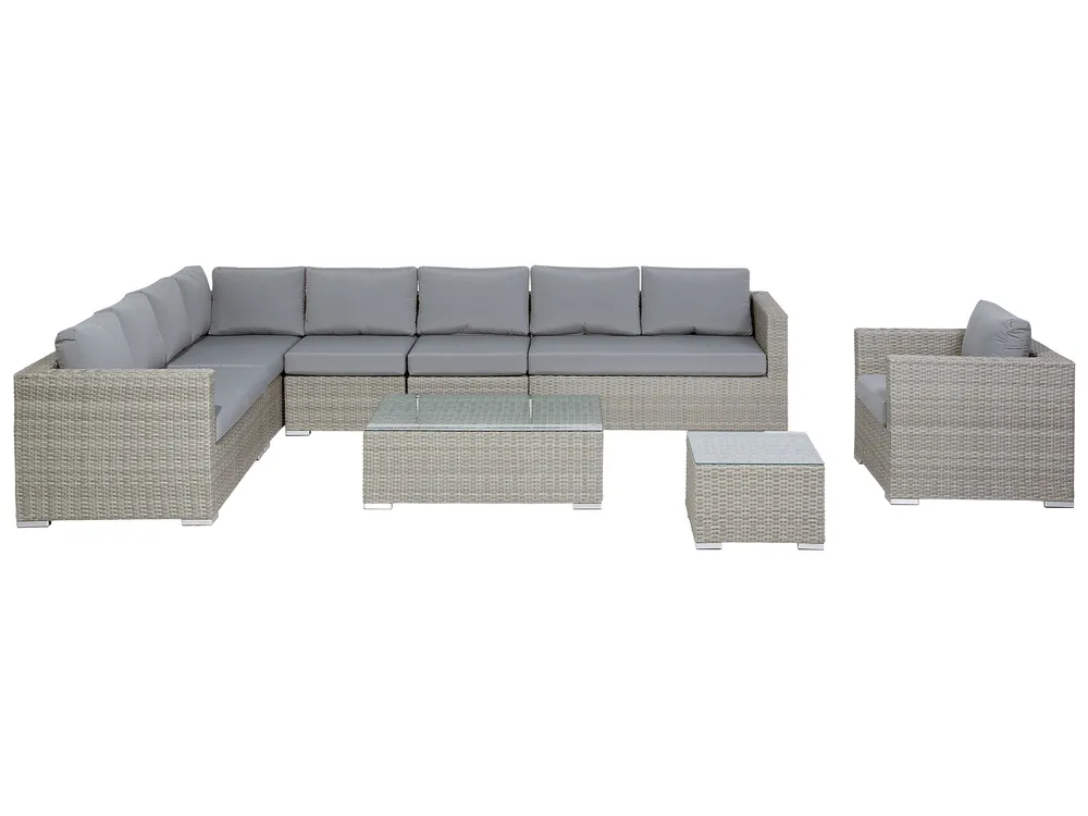 Garden Lounge Set with Table 8 Seater XXL Modular PE Rattan Grey Right Hand