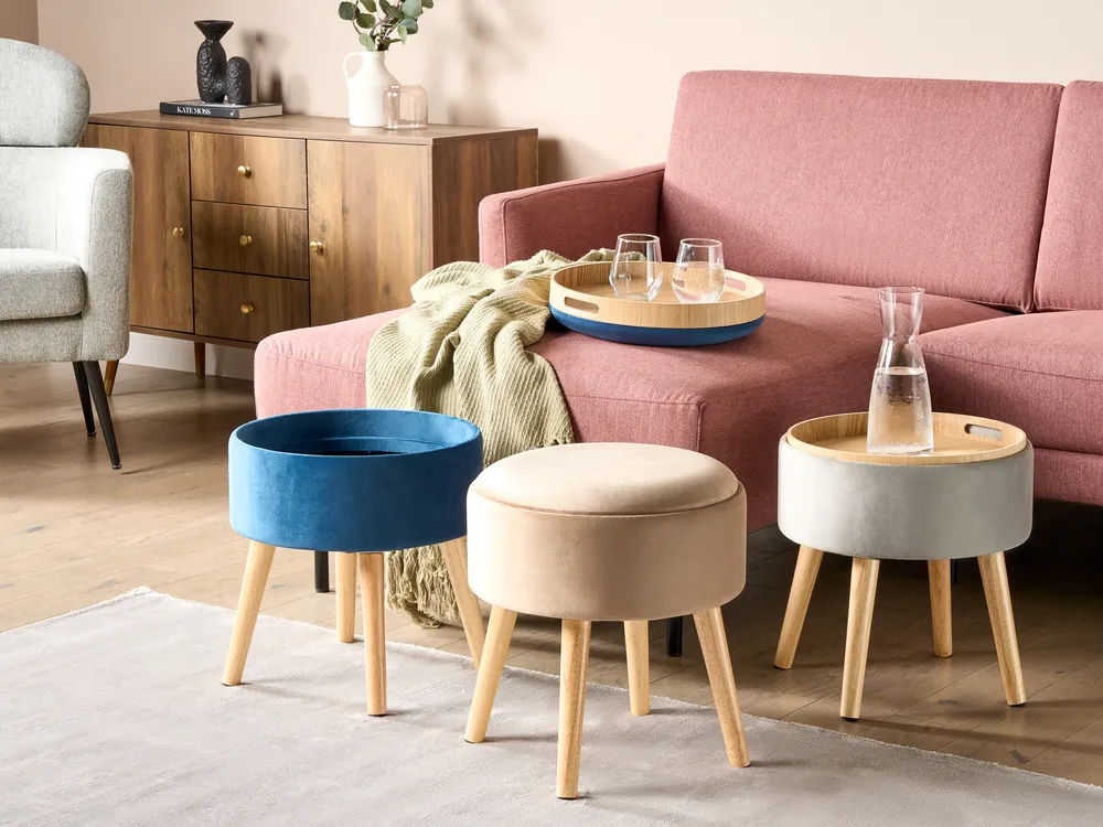 Storage Stool NEELY Velvet Beige