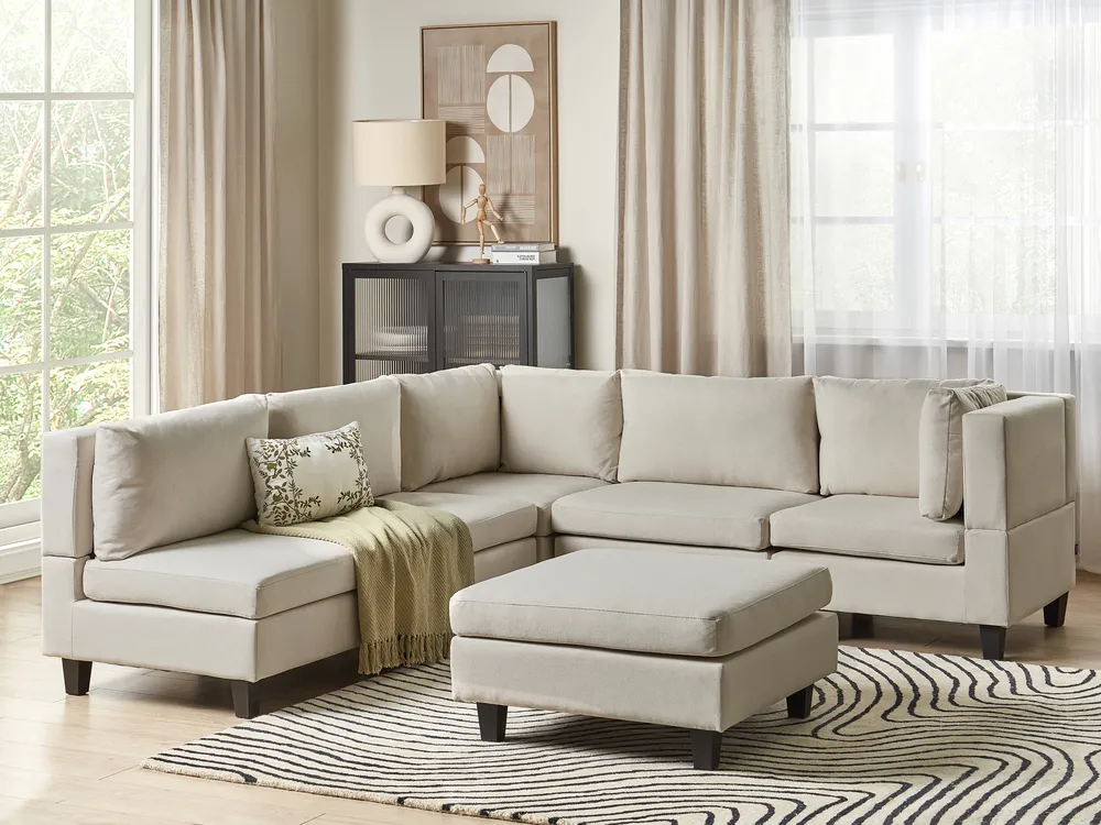 Modular Corner Sofa 5 Seater UNSTAD with Ottoman Fabric Light Beige Left Hand