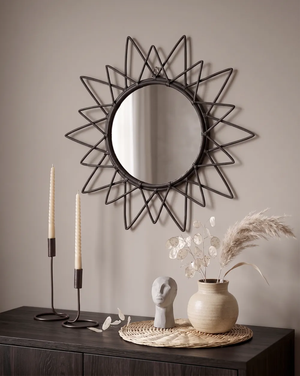 Wall Mirror AROEK 61 cm 61 cm Rattan Black