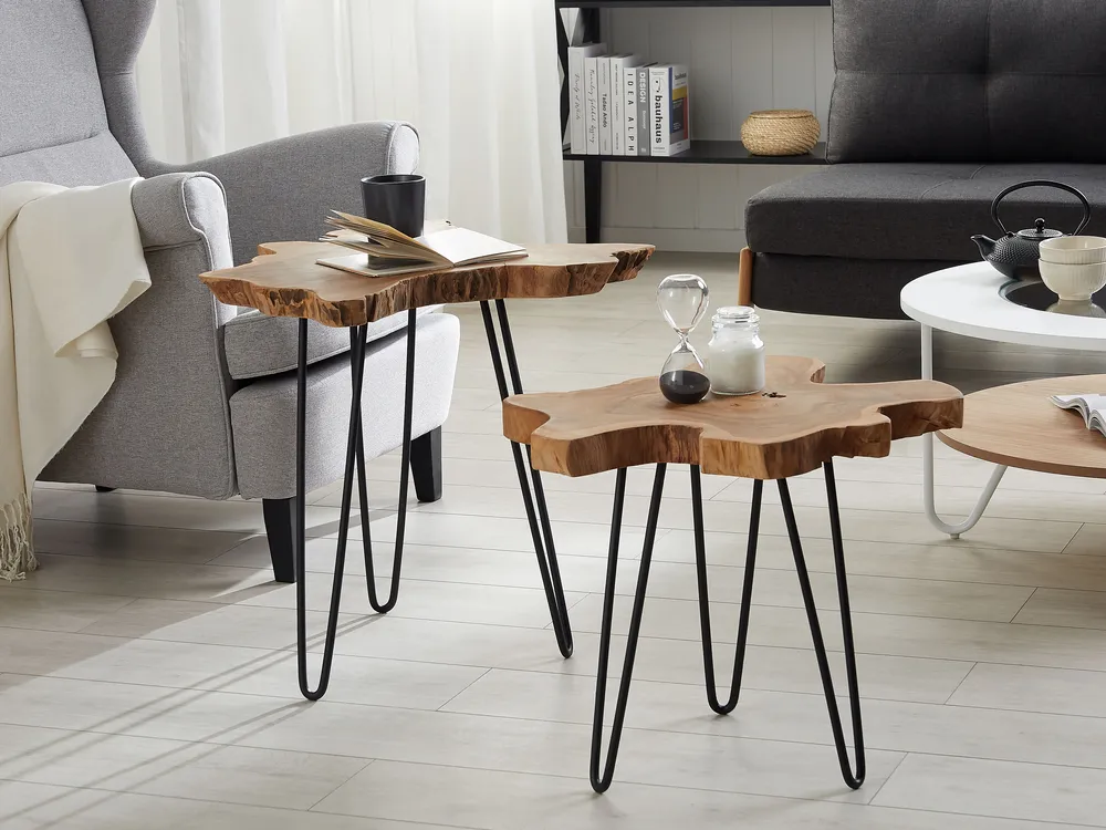 Set of 2 Side Tables CAMROSE Teak Wood Dark Brown