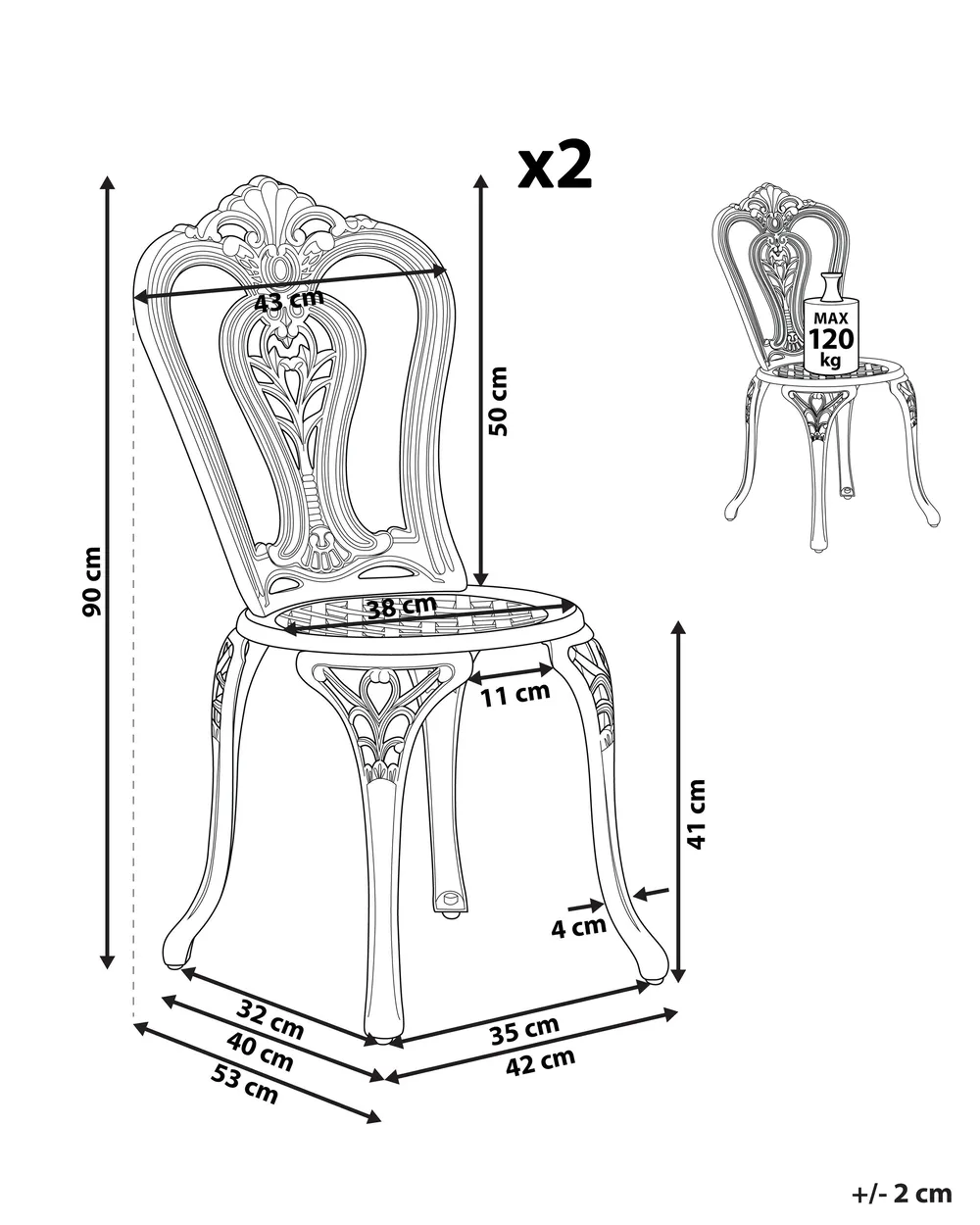 Set of 2 Garden Chairs BOVINO Metal Dark Brown_797592