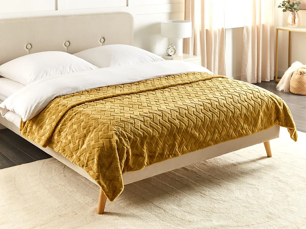 Päiväpeitto SITAPUR Keinoturkis 150 x 200 cm Sinapinkeltainen_1183881