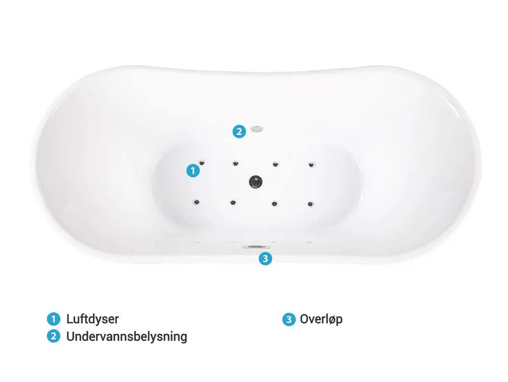 Frittstående boblebad med LED ANTIGUA 168 x 80 cm Hvit_808425