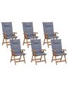 Set of 6 Garden Chairs with Cushions JAVA Acacia Wood Blue