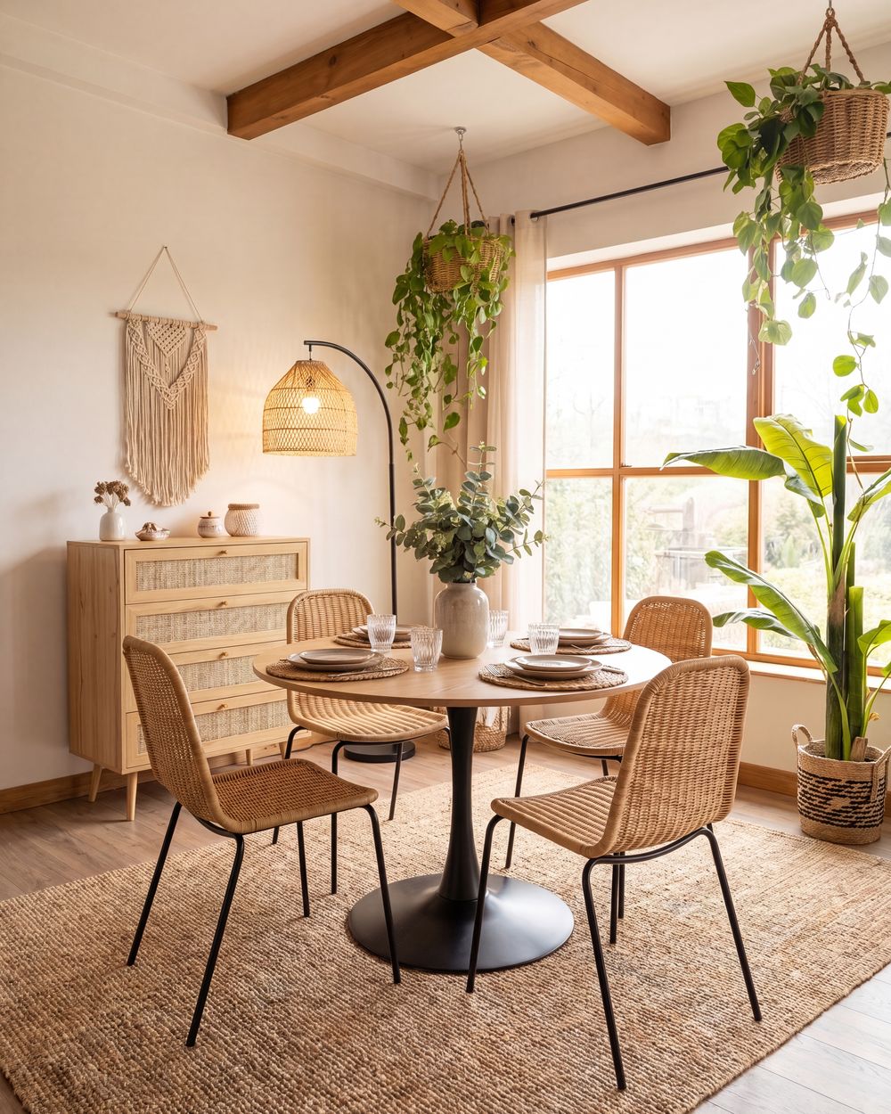 Set med 2 matstolar ROXTON Rotting Naturlig