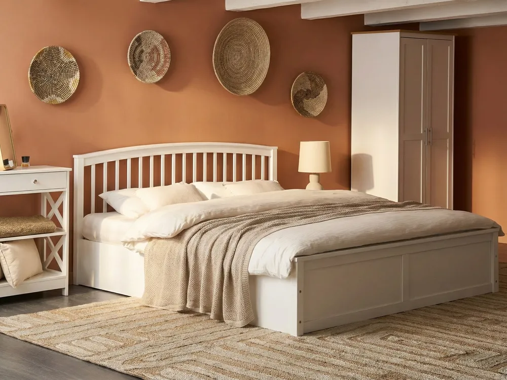 Pine Wood Ottoman Bed White CLARBEC Various Sizes