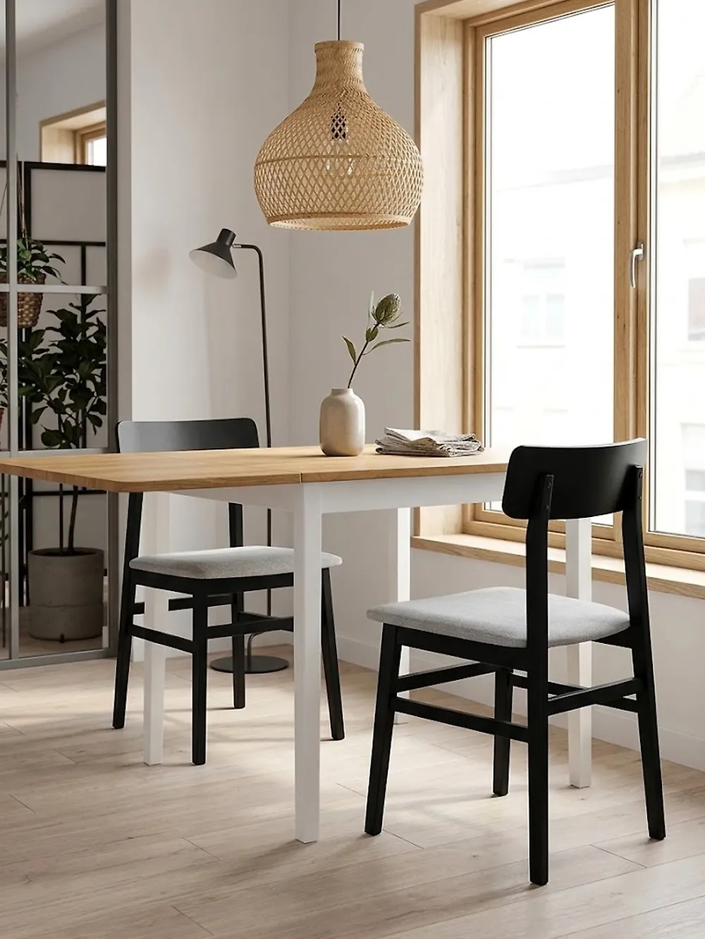 Set med 2 matstolar STACY Trä Ljusgrå_1172244