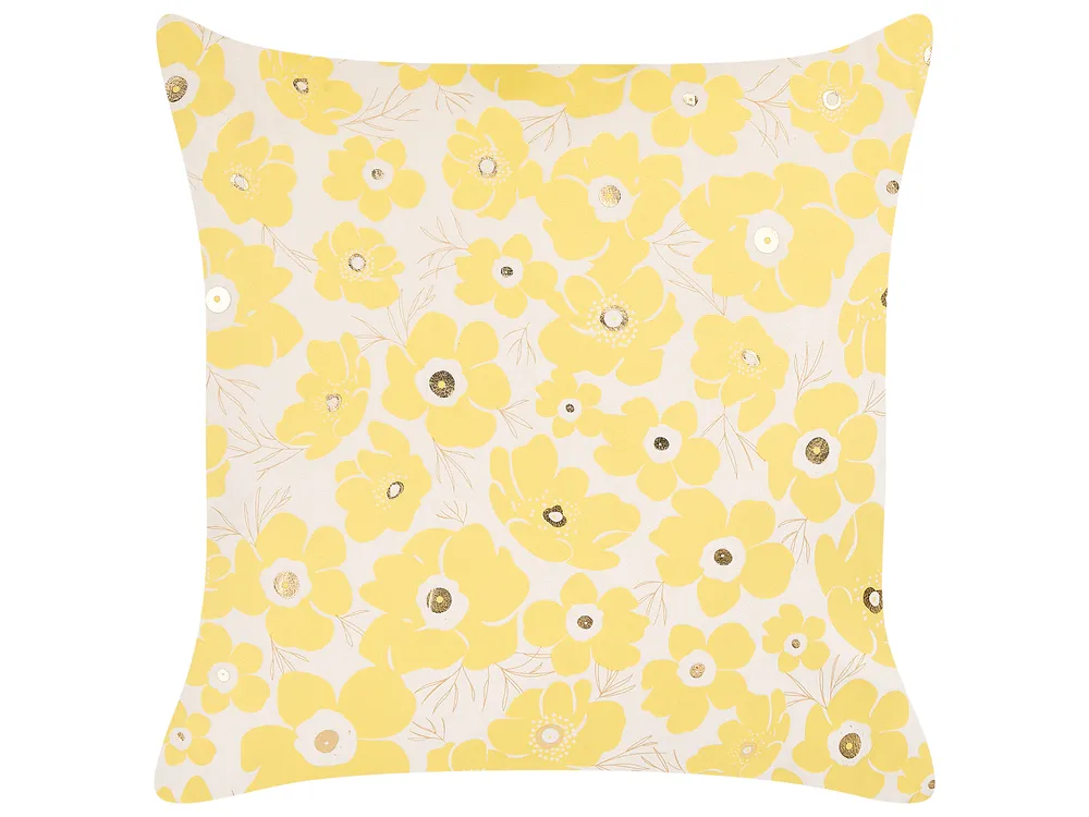 Set of 2 Decorative Cushions TRITELEIA 45 x 45 cm Velvet Yellow Floral Pattern_857871