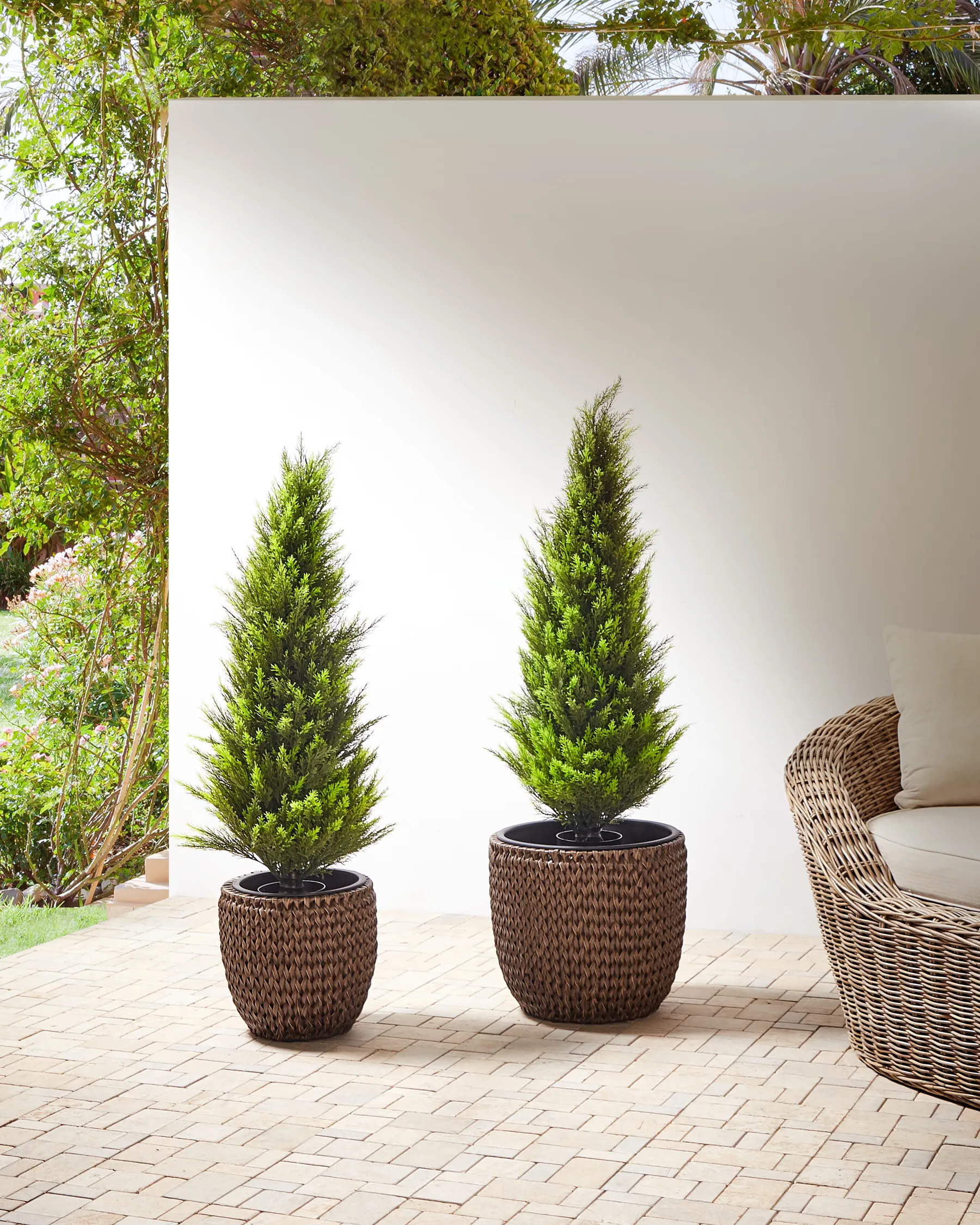 Set of 2 Plant Pots BERBERIS 34/45 cm PE Rattan Dark Brown_897148