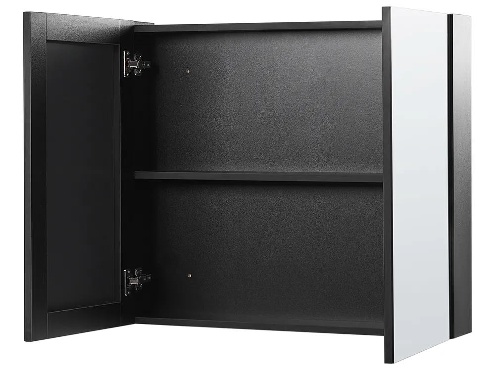 Bathroom Wall Mounted Mirror Cabinet NAVARRA 80 cm 70 cm Black_905874