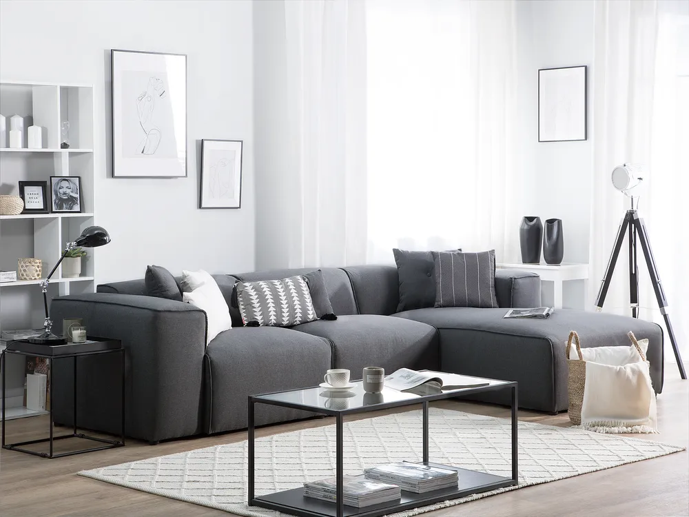 Corner Sofa 3 Seater DOLVA Fabric Dark Grey Left Hand