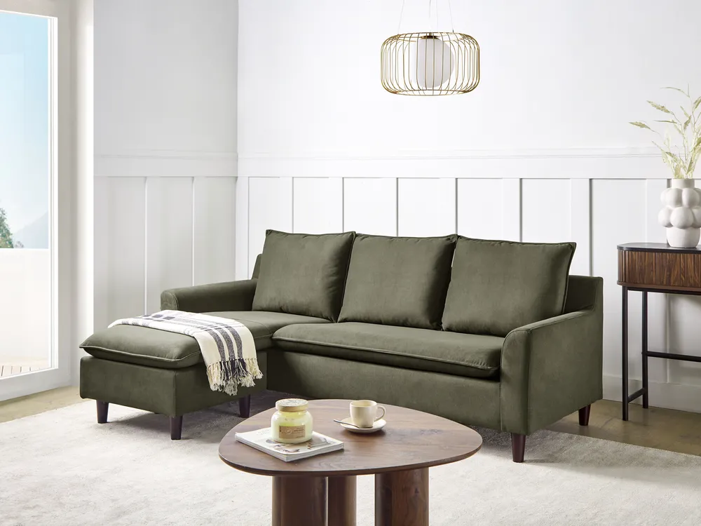 Corner Sofa 3 Seater ELVENES Velvet Dark Green Right Hand