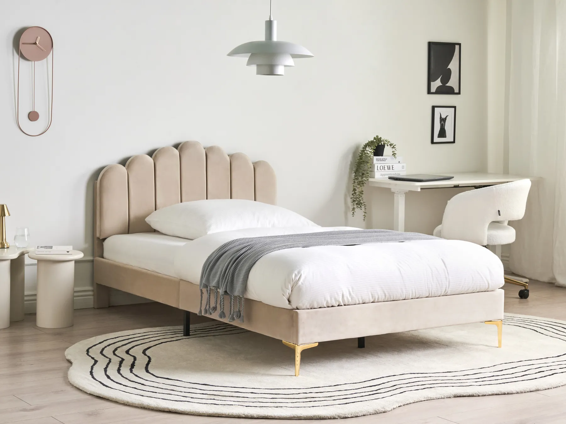 Säng med lamellram Sammet SAUVIAN 120 x 200 cm Beige_1014391