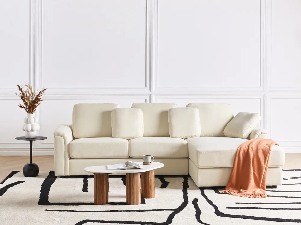 Corner Sofa 4 Seater KOHLO Fabric Light Beige Left Hand