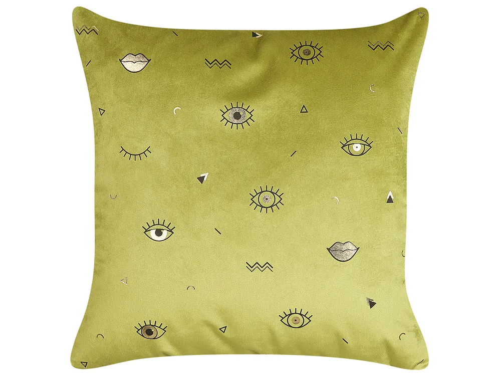 Set of 2 Decorative Cushions AEONIUM 45 x 45 cm Velvet Olive Green Abstract Pattern_830054