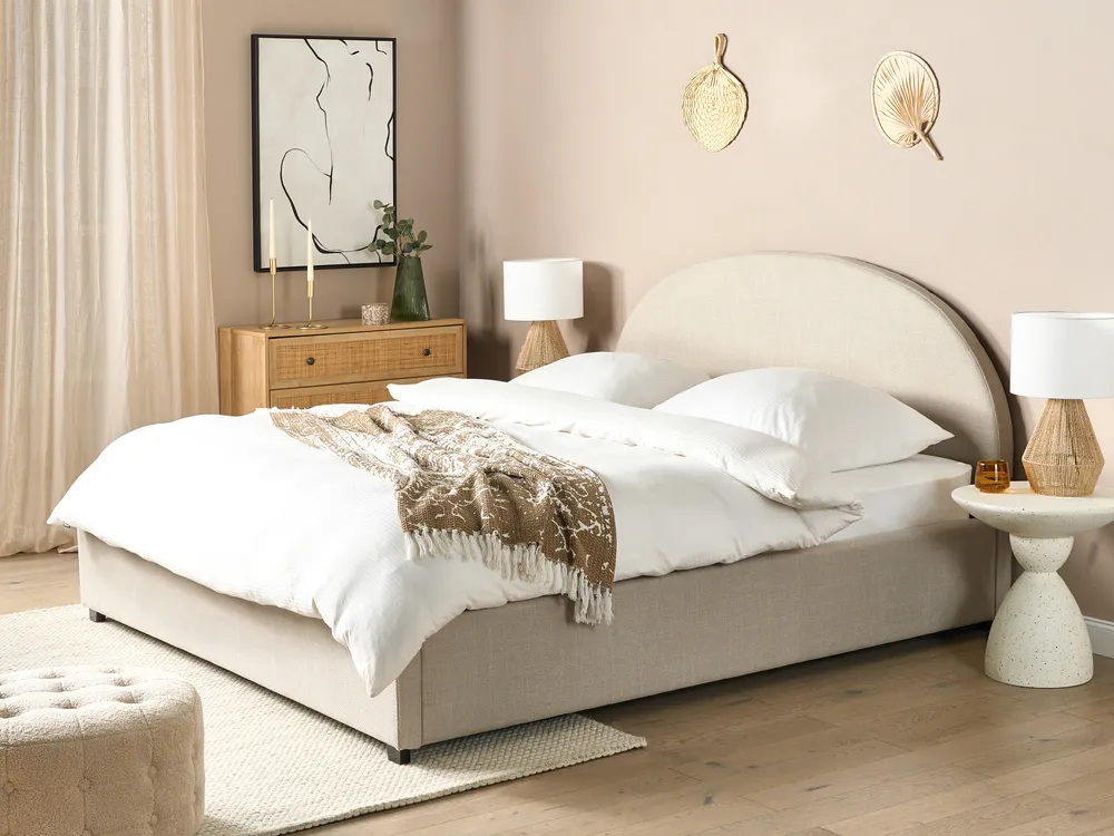 Ottoman Bed VAUCLUSE Fabric Sand Beige 180 x 200 cm (EU Super King)