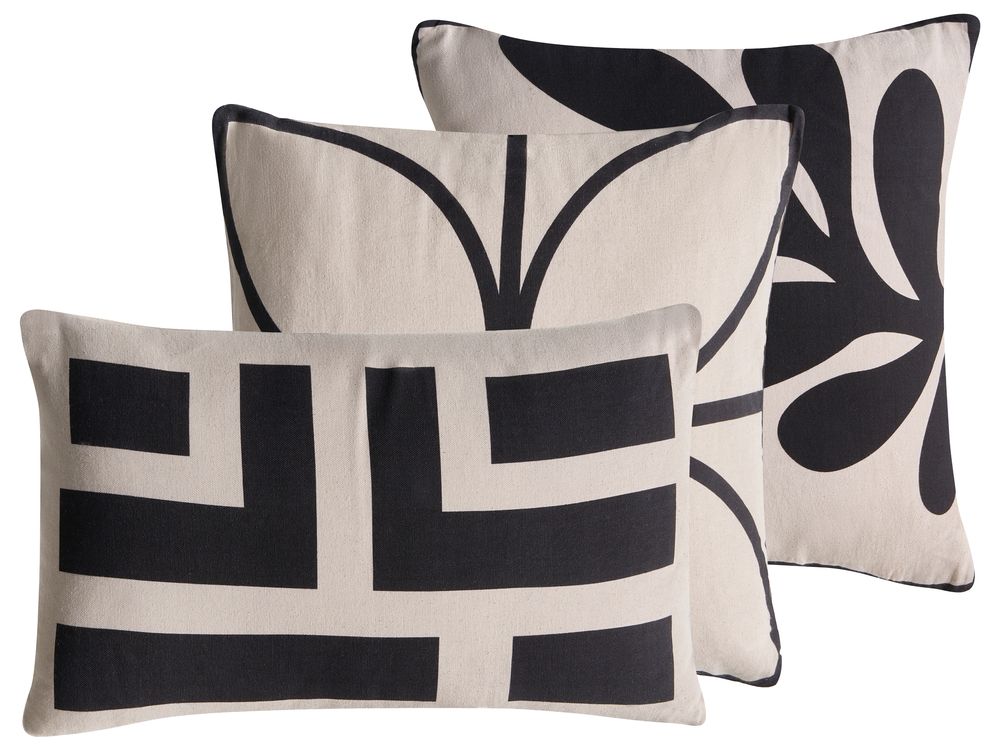 Set med 3 dekorativa kuddar AGATHIS 30 x 50 cm Bomull Svart/ Beige Abstrakt tryck