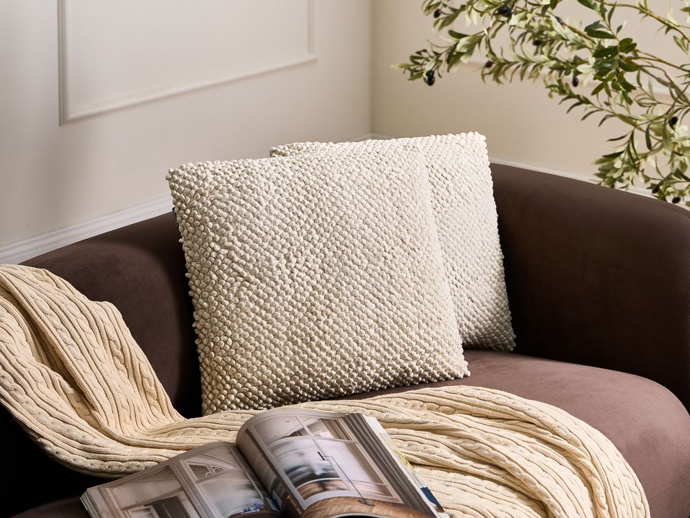 Set of 2 Decorative Cushions JOARA 45 x 45 cm Cotton Light Beige Solid
