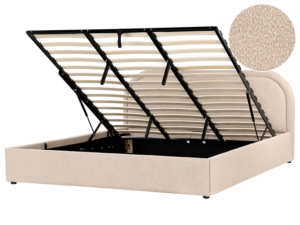 Ottoman Bed QUILLIEN Boucle Beige 180 x 200 cm (EU Super King)