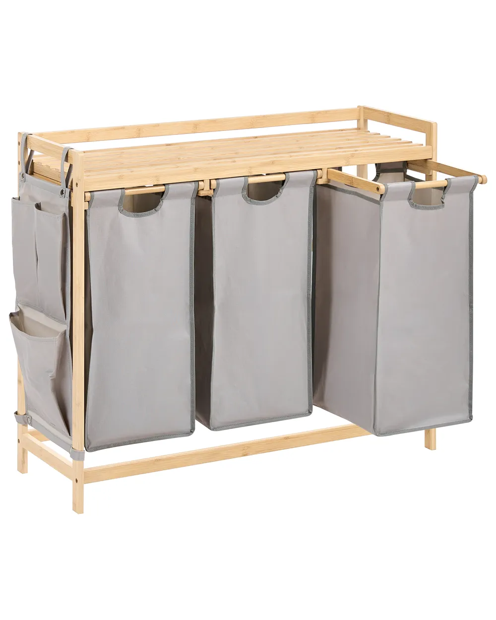 Set of 3 Laundry Baskets with Shelf TOROTAL Bamboo Light Brown/ Grey 120 L_1136232