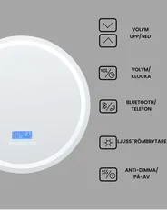 Badrumsspegel med LED BROGNON 60 cm 60 cm med inbyggd Bluetooth-högtalare Silver_940359