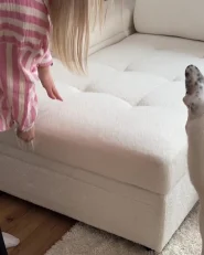 Hörnbäddsoffa 3-sits HRISEY med förvaring Bouclé Vit Högervänd_997556