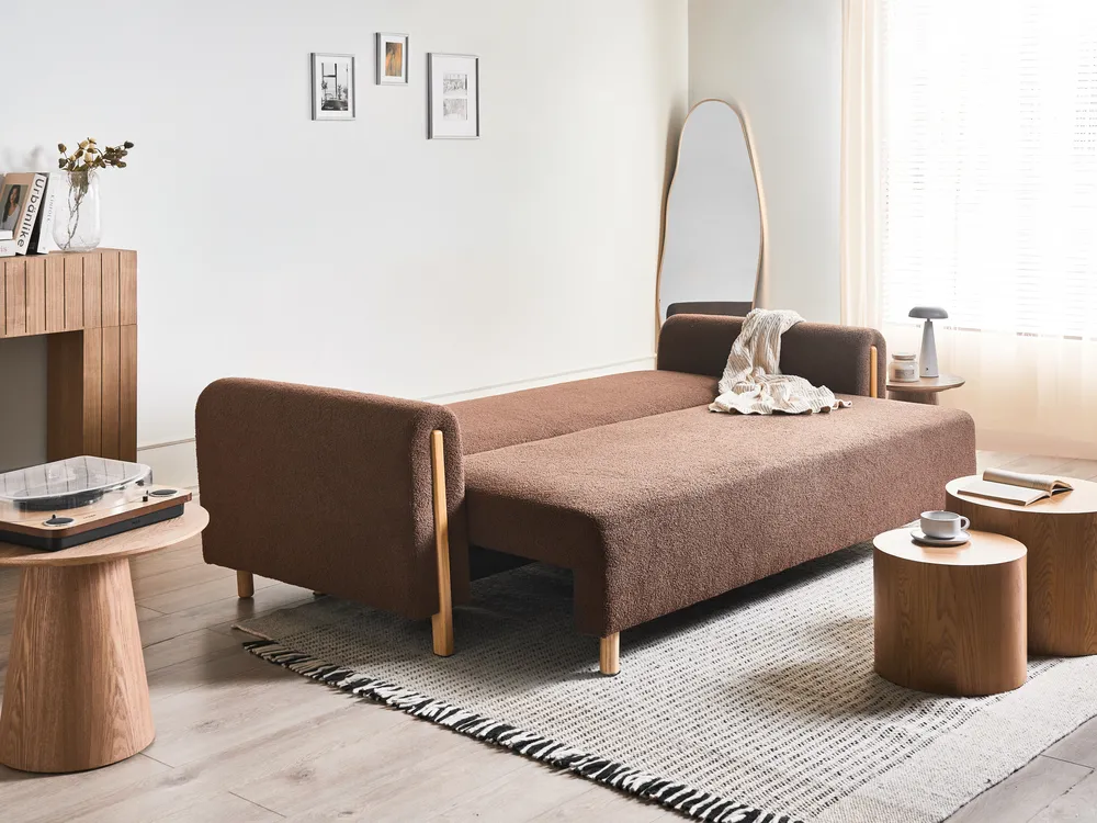 Sofa Bed 3 Seater KVAM with Storage Boucle Brown_1021884