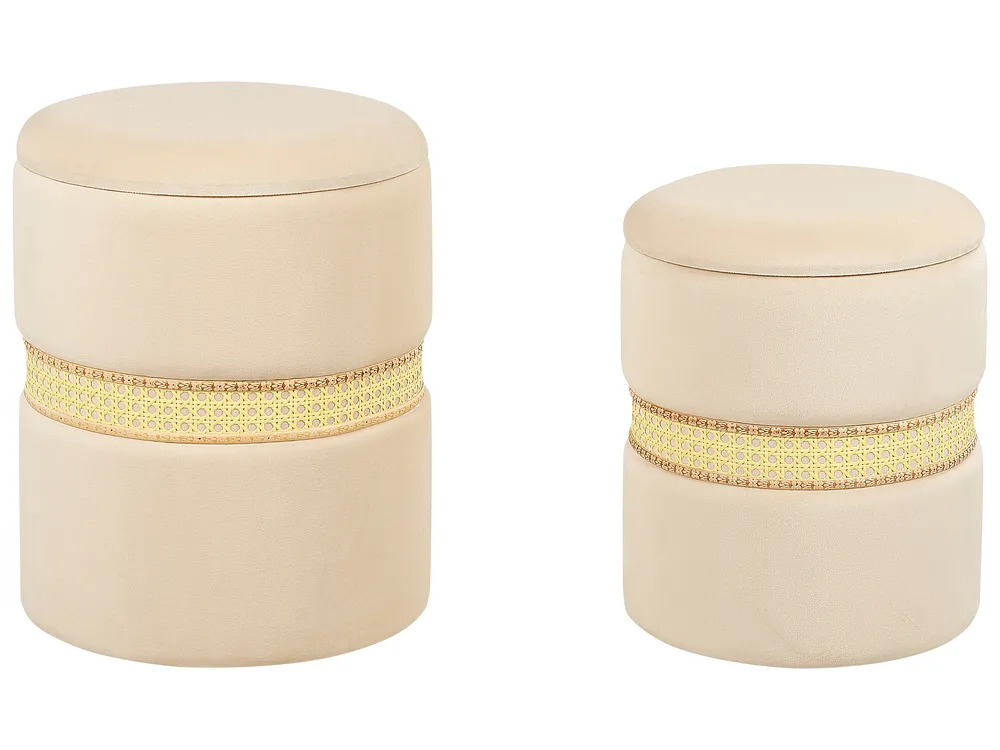 Set of 2 Storage Pouffes MEDFORD Velvet Light Beige