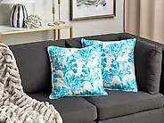 Set of 2 Decorative Cushions ROCKWEED 45 x 45 cm Cotton Blue Floral Pattern_1187053