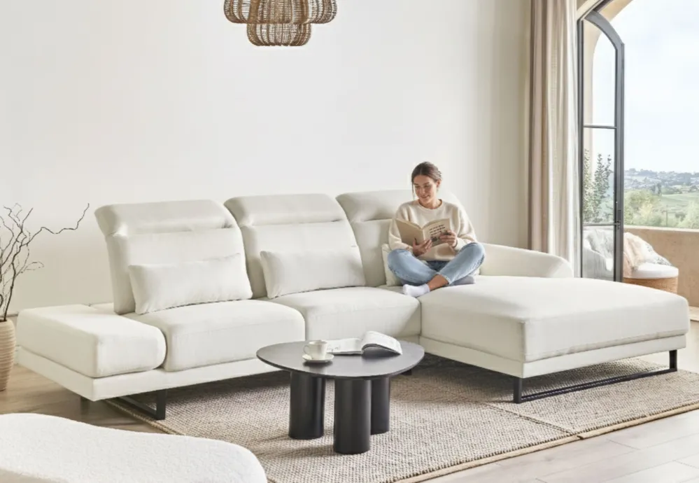 Corner Sofa 4 Seater IKAST Fabric Off-White Left Hand