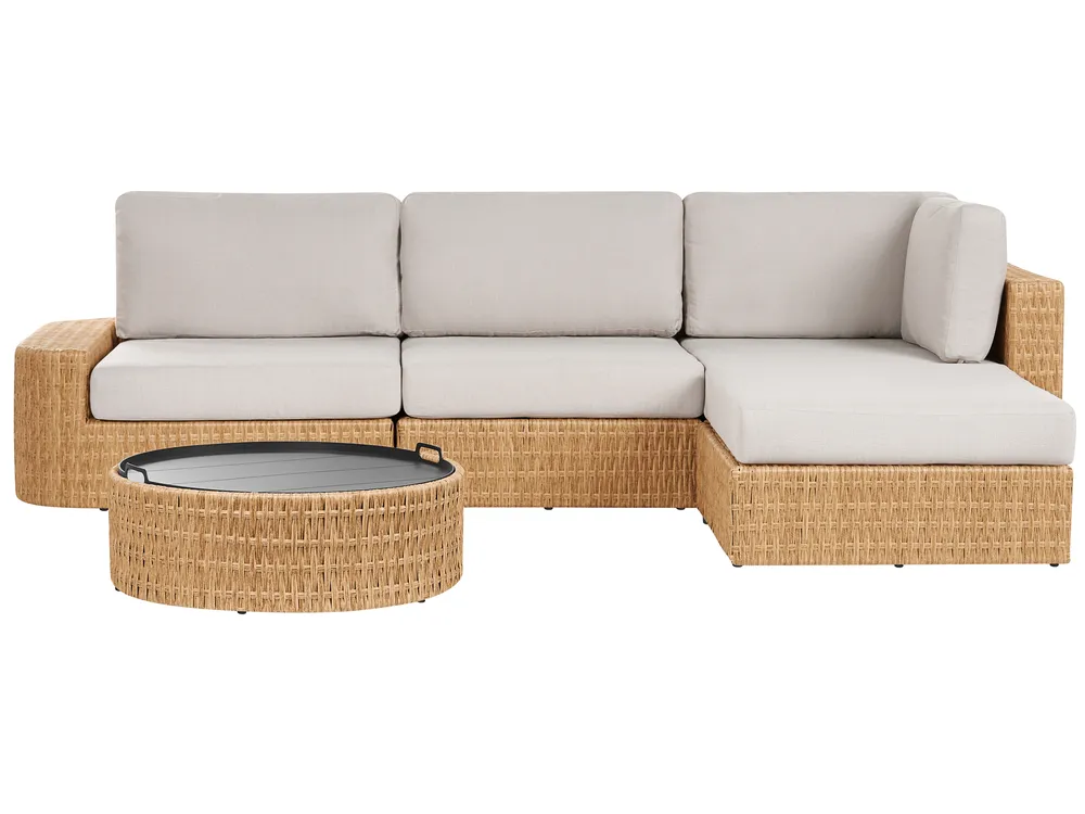 Garden Corner Sofa with Table 4 Seater OLIVERI PE Rattan Beige Left Hand