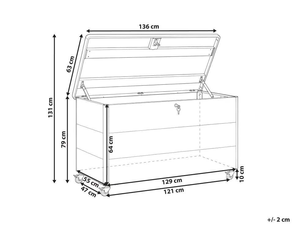 Oppbevaringsboks KYMI 136 cm 55 cm Metall med hjul Mørkegrå_1173676