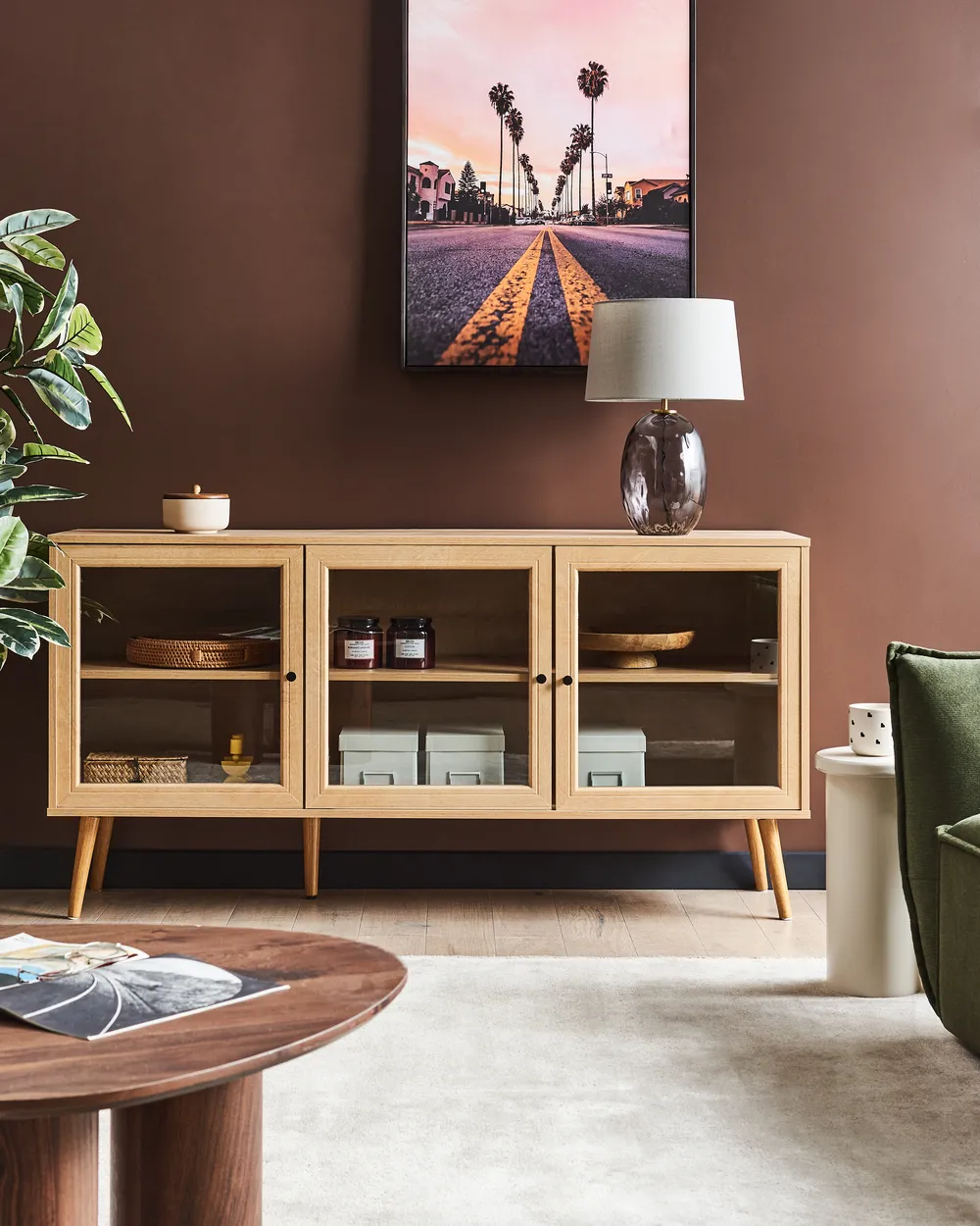 Glass Display Sideboard ALBANY 150 cm Light Brown
