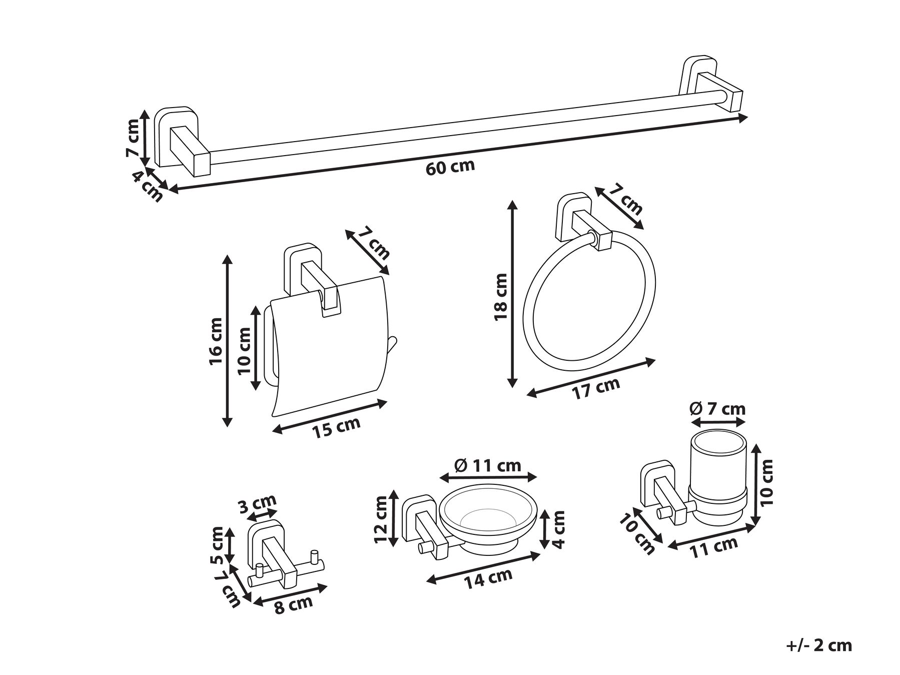 6-Piece Bathroom Hardware Set POCONE with Towel Bars and Hooks Black_989601