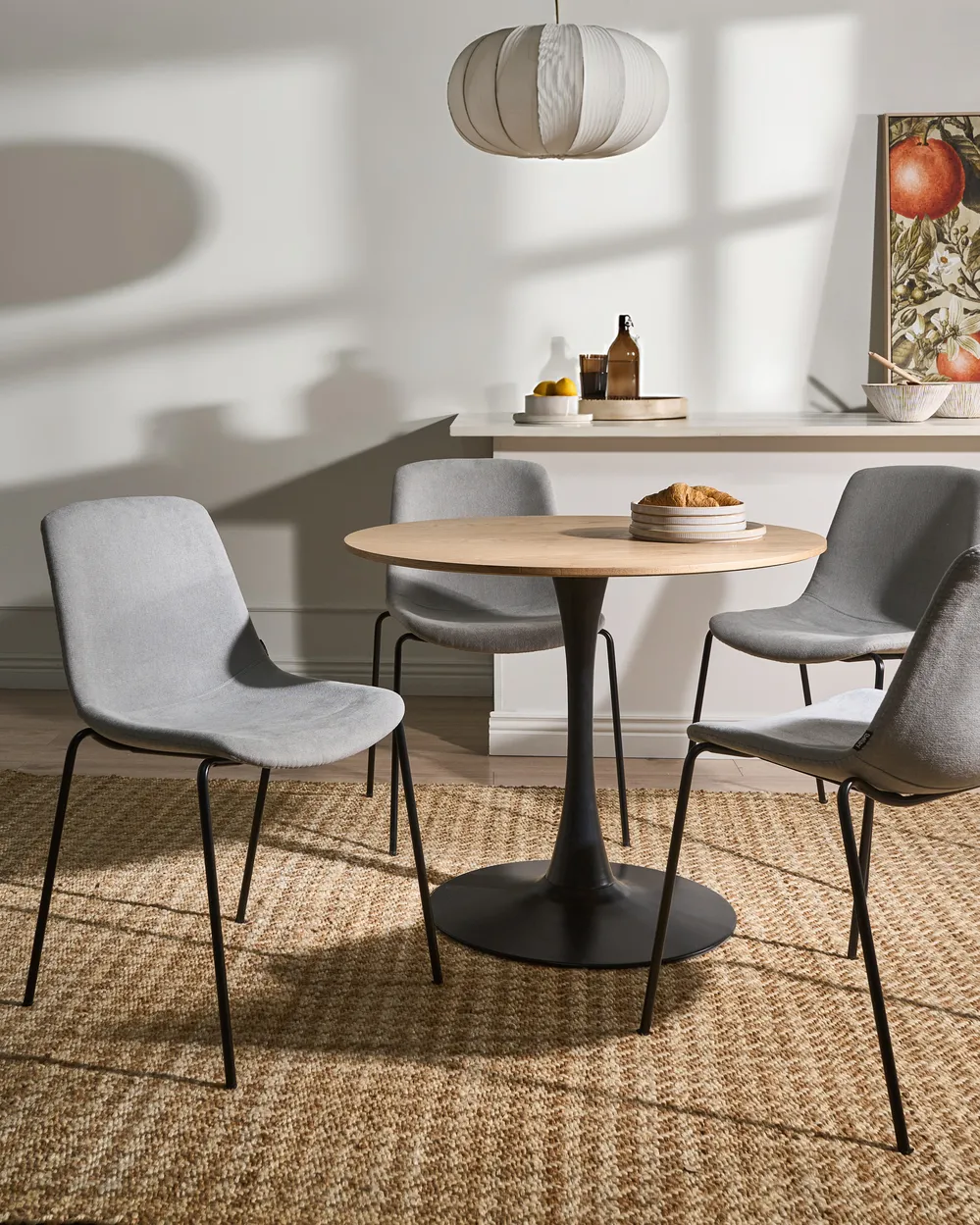 Set of 4 Dining Chairs TILLER Fabric Grey