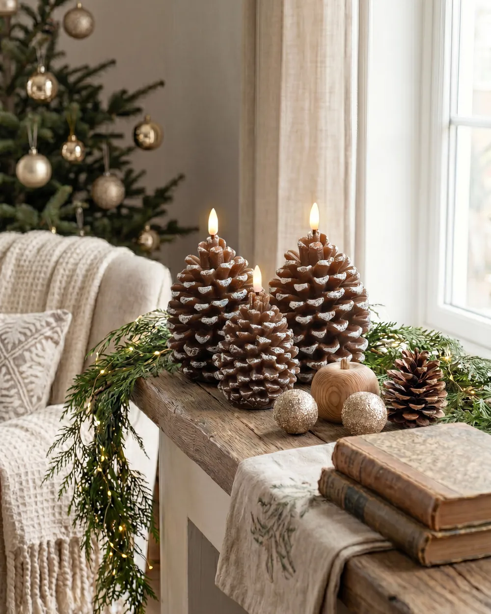Set of 4 LED Candles IVRESSE 15/12 cm Pinecone Brown