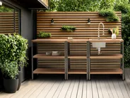 3 Piece Outdoor Kitchen Set with Sink IVREA Brown/ Silver Certified Acacia Wood_988467