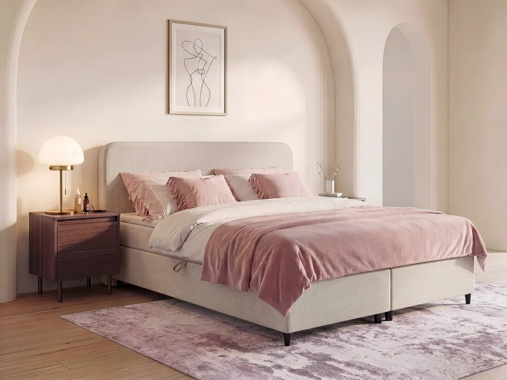 Divan Bed with Storage REGENT Fabric Light Beige 180 x 200 cm (EU Super King)