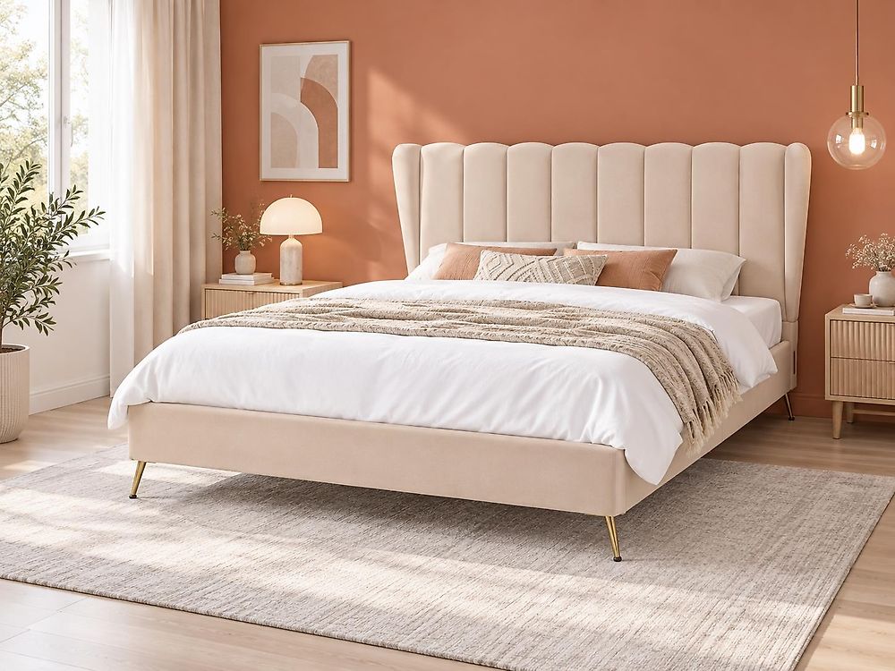 Bed Velvet MIRIBEL 160 x 200 cm (EU King Size) Beige