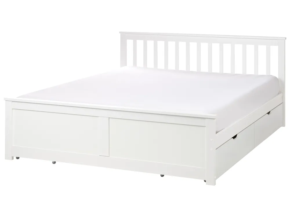 Säng med 4 lådor OLENDON Furu Vit 160 x 200 cm_954859