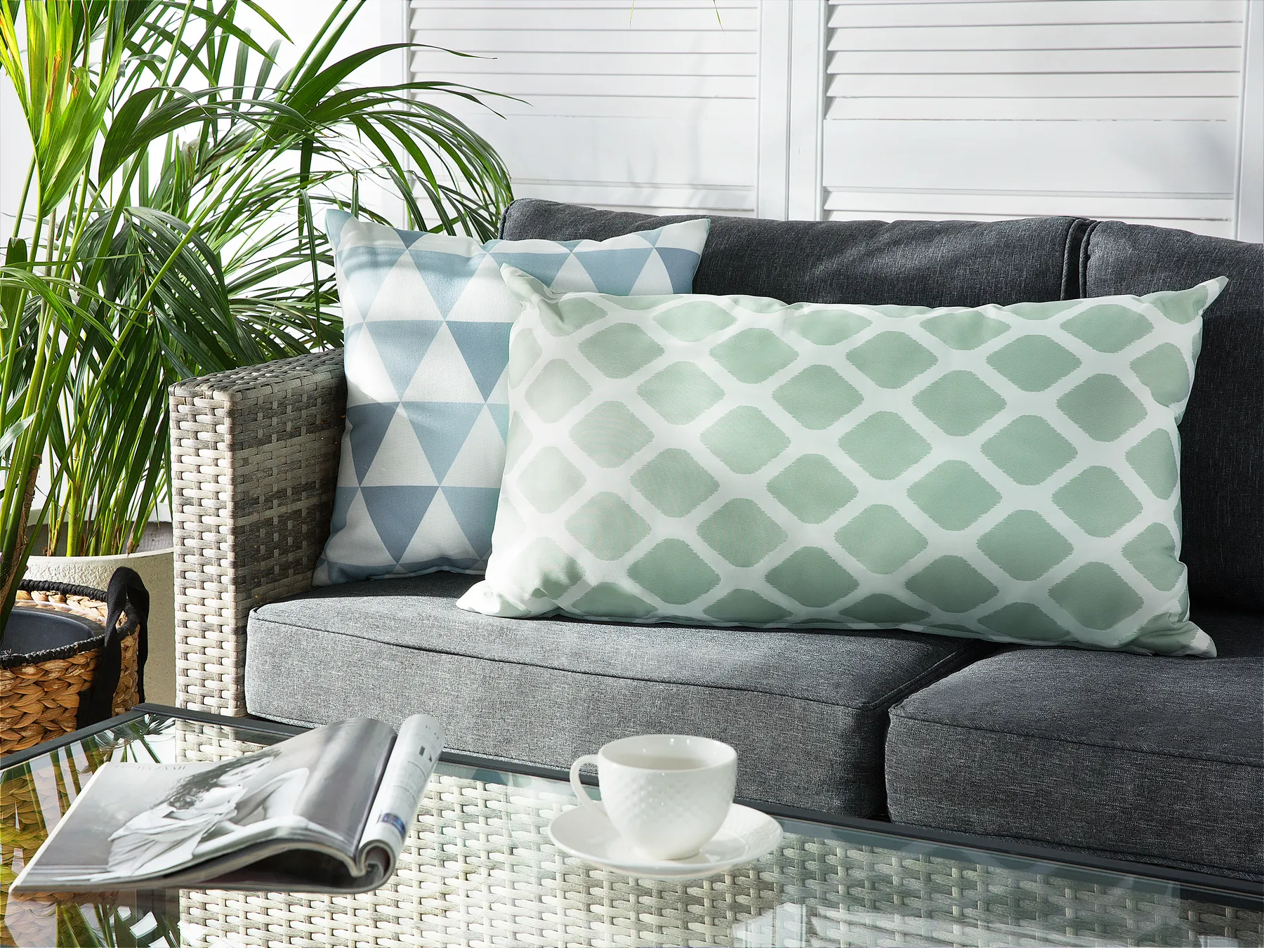 Set med 2 utomhusdynor KALAMOS Geometriskt tryck 40 x 70 cm Mintgrön_827342