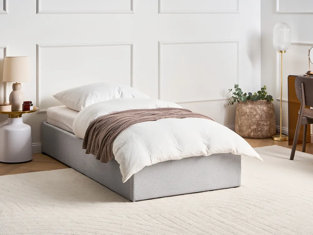 Ottoman Bed without Headboard DINAN Fabric Light Grey 90 x 200 cm (EU Single)