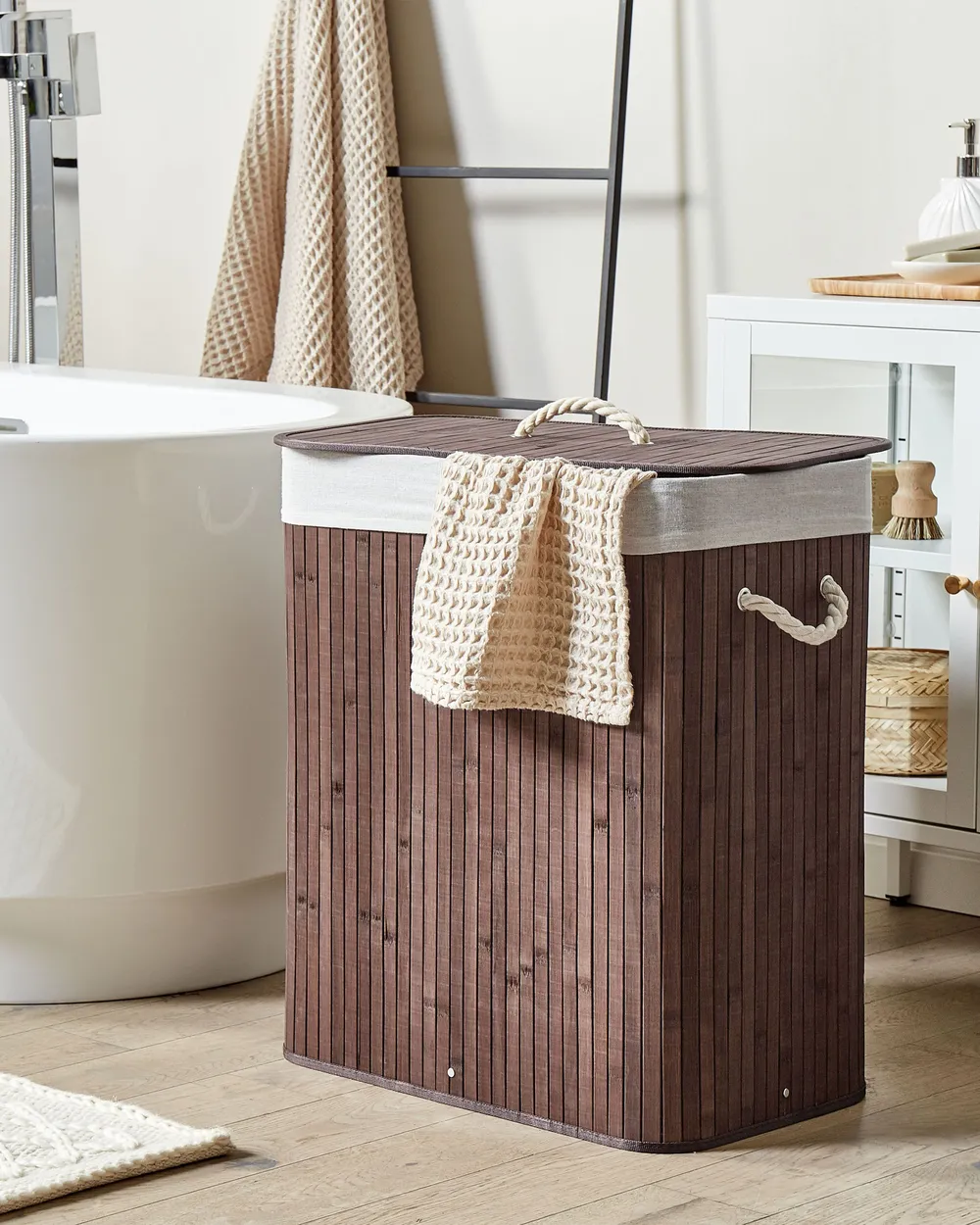 Laundry Basket KANDY Bamboo Dark Brown 72 L