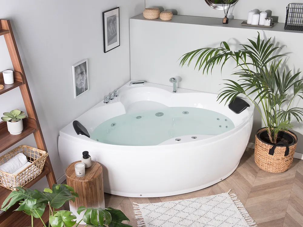 Corner Hot Tub with LED SENADO 2050 x 1500 mm White