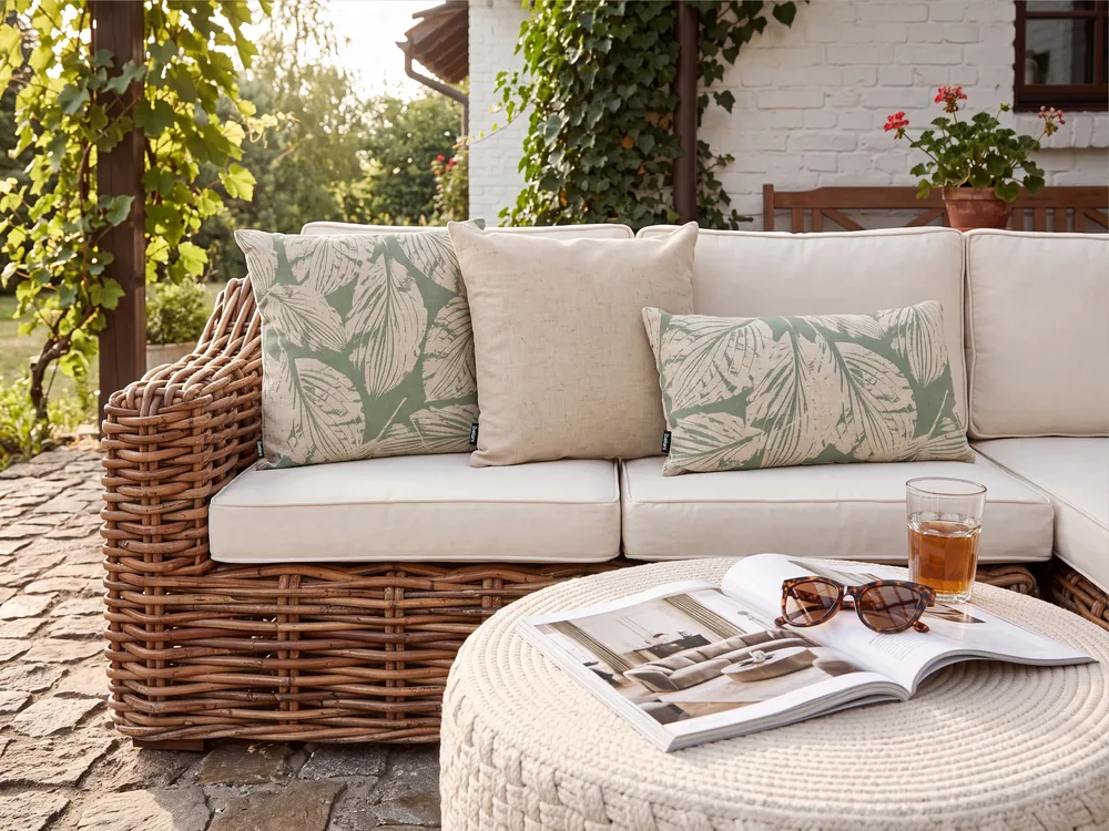 Set of 3 Outdoor Cushions ARENARIA Abstract Pattern 45 x 45 cm Beige/ Green