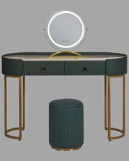 Dressing Table with Mirror and Stool VINAX LED Dark Green_845137