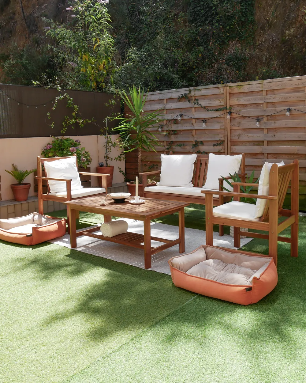 Garden Lounge Set with Table 4 Seater ALTIDONA Acacia Wood Off-White_933267
