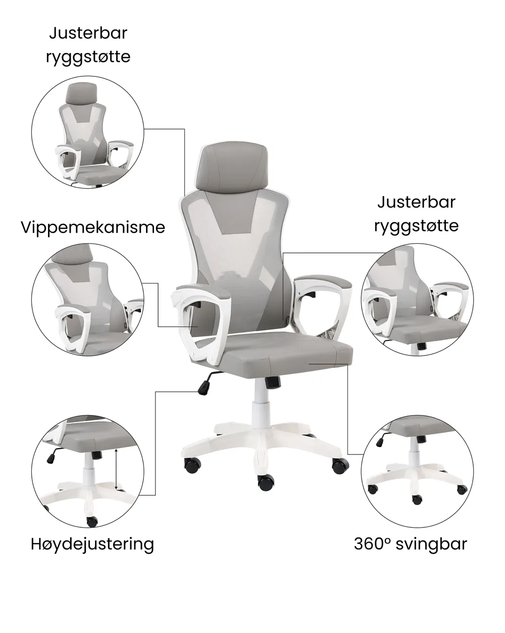 Kontorstol IGNIS Kunstskinn Lysegrå_1074213